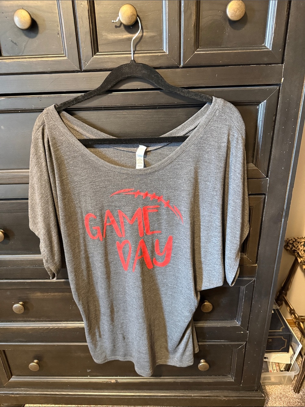 Bella Canvas Gray Tee with Red GAME DAY Graphic.